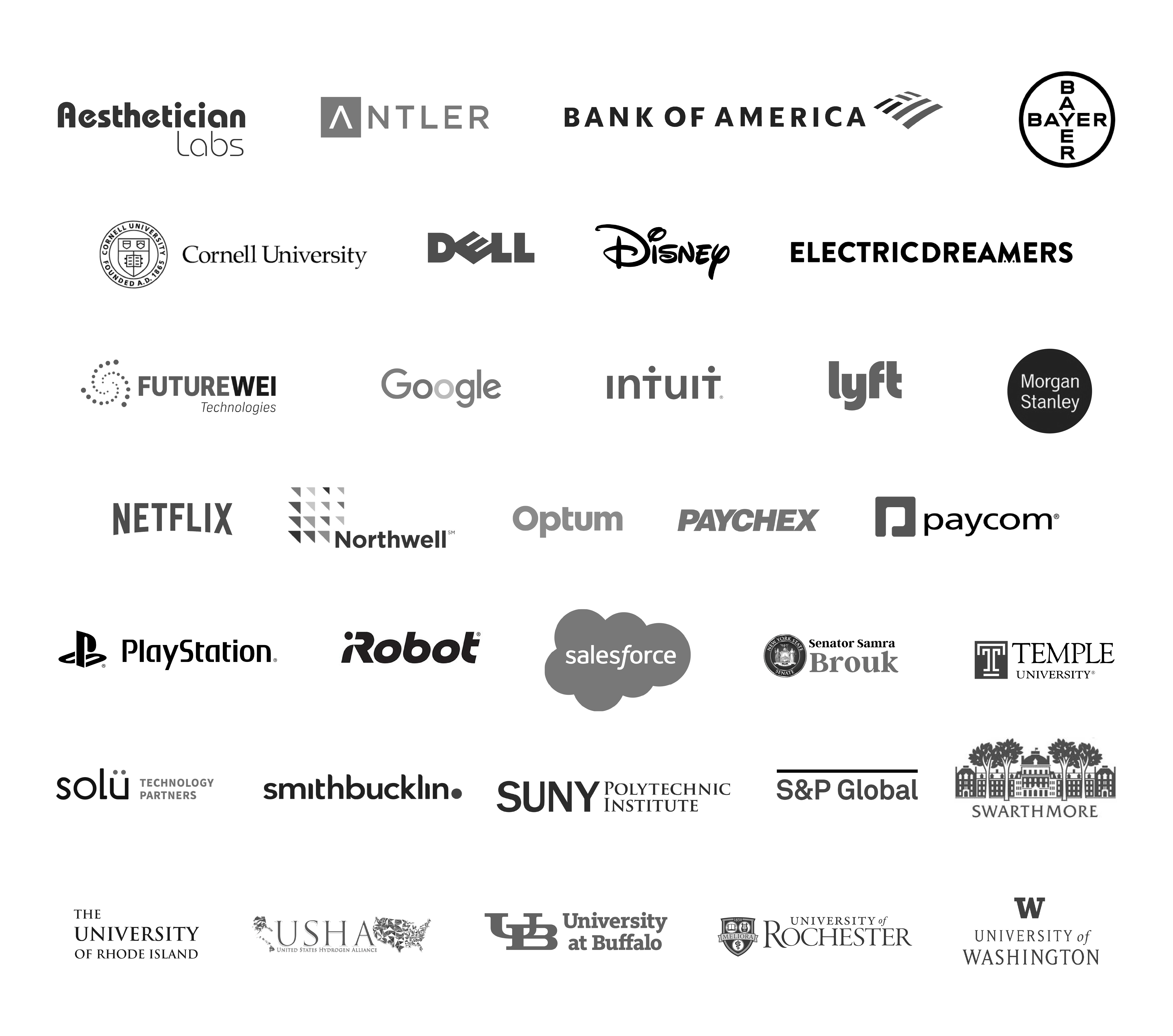 Grid of logos from companies Studio X students went on to work at.